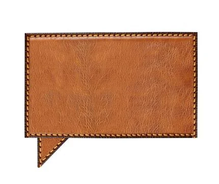 Empty comic speech bubble from leather texture of brown color. Leather tag .. Stock Photos