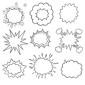 Empty comic speech bubbles and explosions set Ilustración de archivo
