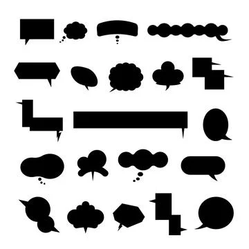 Empty comic speech bubbles icon set. Black speech bubbles. Vintage design Illustrazione stock