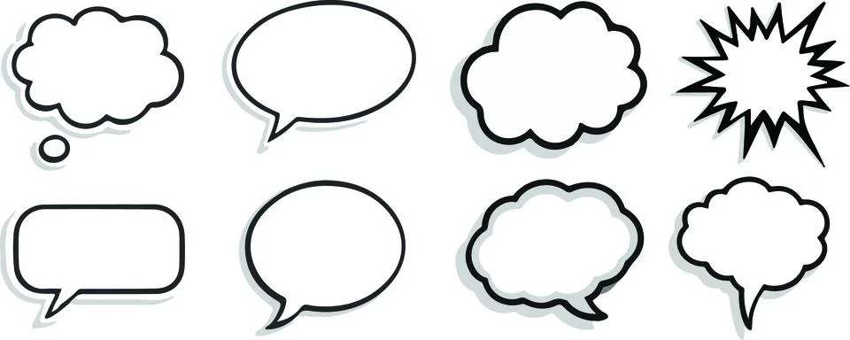 Empty comic speech bubbles set, Black border with shadow, Vintage vector graphic Stock Illustration