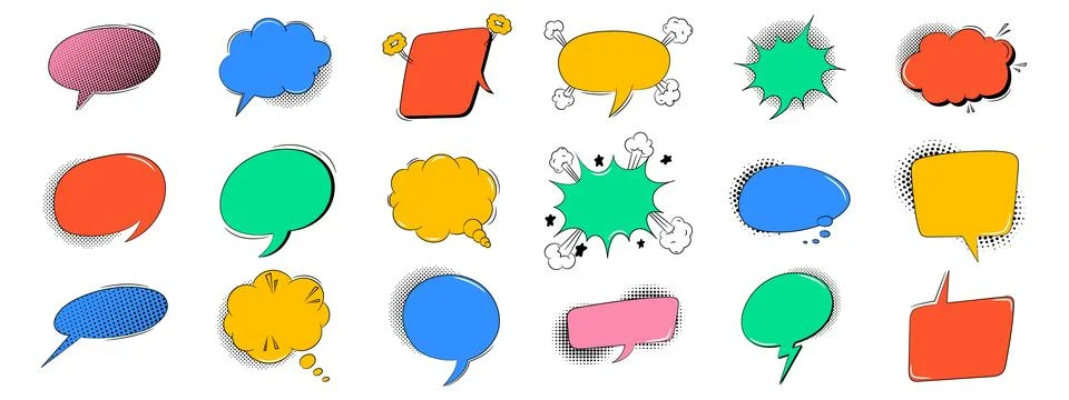 Empty comic speech bubbles in trendy pop art style Illustrazione stock