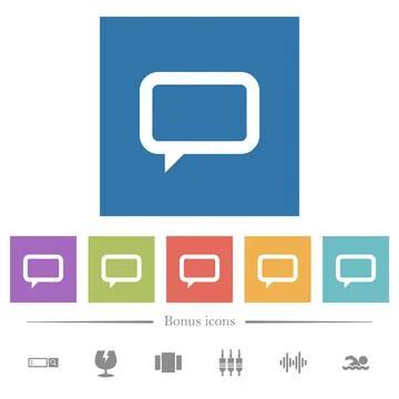 Empty comment bubble flat white icons in square backgrounds Illustrazione stock