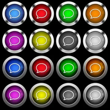 Empty comment bubble white icons in round glossy buttons on black background Stock Illustration