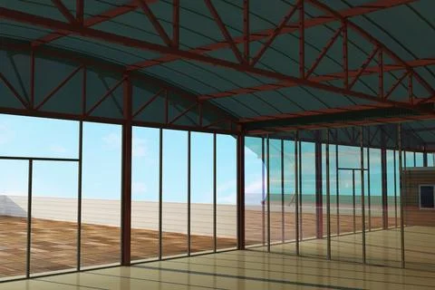 Empty Commercial Space Steel Frame 3D Render Ilustración de archivo