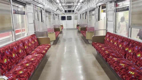 Empty Commuter Train Interior After Passengers Exit Stock Footage 336930043