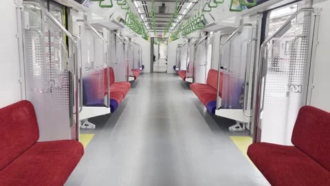 Empty Commuter Train Interior After Passengers Disembarked in Bekasi Stock Footage 340237475