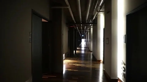 Empty Company Office Spaces (Smooth centered gliding shot through the corridor) Video stock 83528148