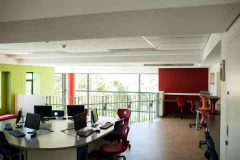 Empty computer class Stock Photos