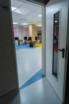 Empty computer class at school Stock Photos