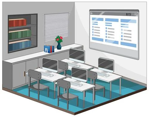 Empty computer classroom interior with classroom elements イラスト素材