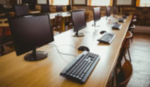 Empty computer classroom in school Stock Photos