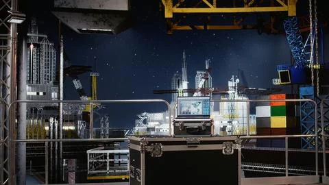 Empty computer displays predictive maintenance dashboard on offshore drilling Stock-Fotos