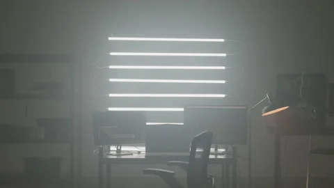 Empty Computer Programmer's Desk in a Dark Studio Stock Footage 208763619
