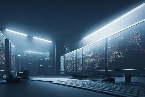 Empty computer room with monitors and keyboards. Stock Illustration