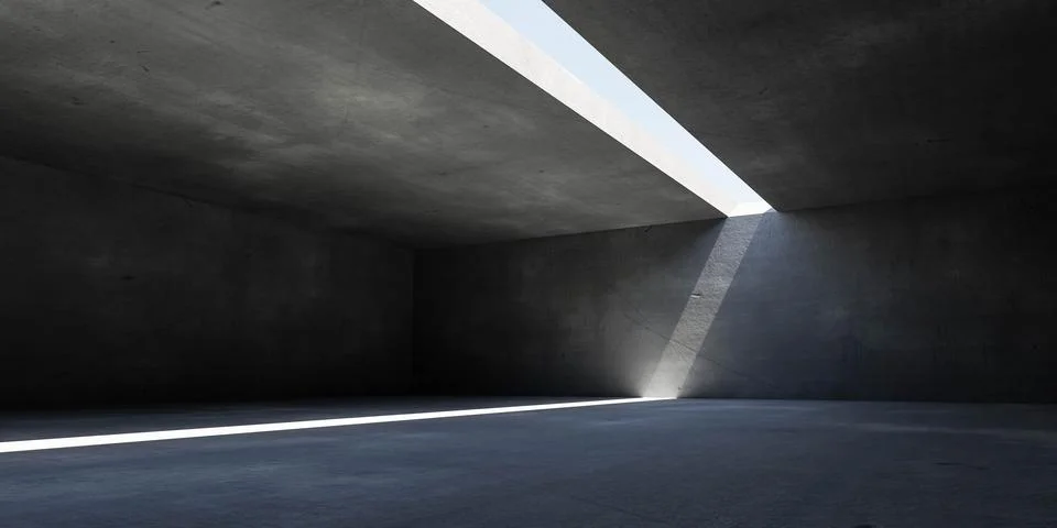 Empty concrete basement interior with sky and day lighting 3d render Stock Illustration