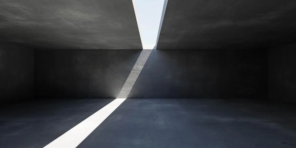 Empty concrete basement interior with sky and day lighting 3d render Ilustración de archivo