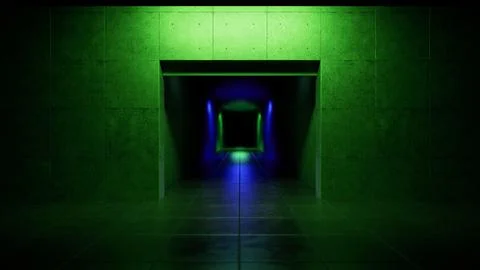 Empty concrete corridor with green and blue neon lights Stock Illustration