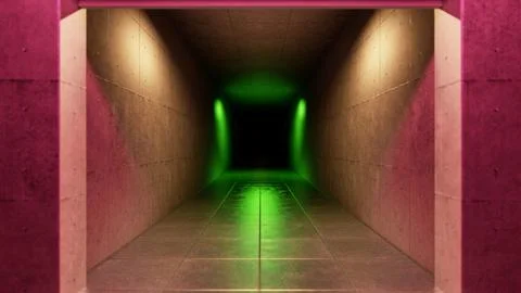 Empty concrete corridor with green lights and pink frame Stock Illustration