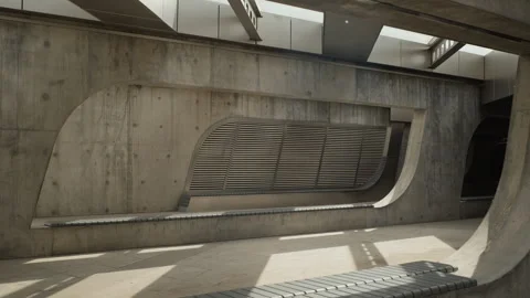 Empty Concrete Corridor of Modern Business Center Standing in Sunlight Stock Footage 342718344