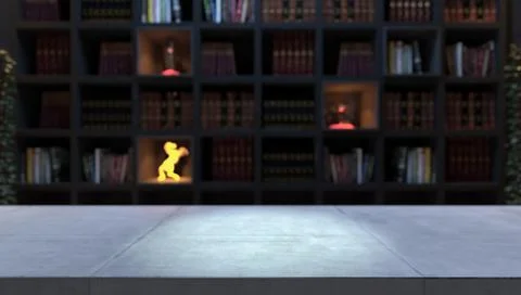Empty concrete desk front of bookshelf from library Stock Illustration