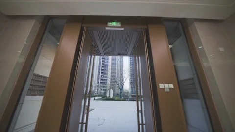 Empty concrete floor and modern buildings in new residential area Stock Footage 168280895