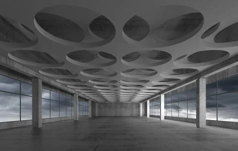 Empty concrete interior background, dark sky Stock Illustration