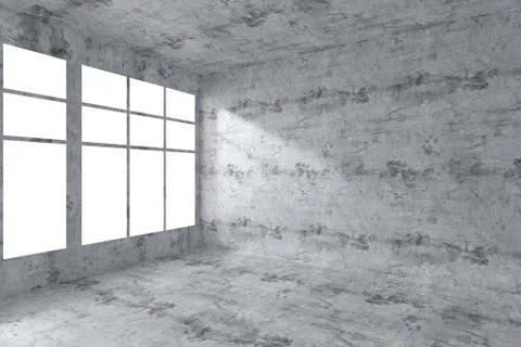 Empty concrete room corner with windows interior Stock Illustration