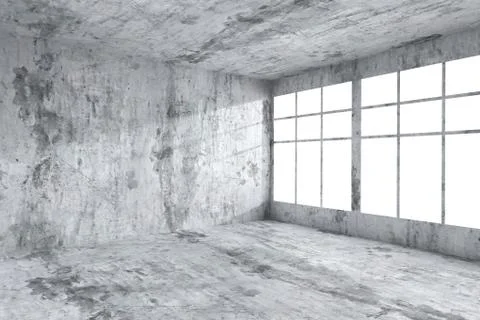 Empty concrete room corner with windows, abstract interior Stock Illustration