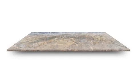 Empty concrete shelves table isolated on white background. For product displa Stock Photos