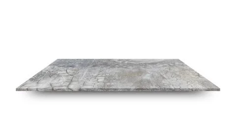 Empty concrete shelves table isolated on white background. For product displa Stock Photos
