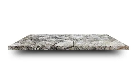 Empty concrete shelves table isolated on white background. For product displa Stock Photos