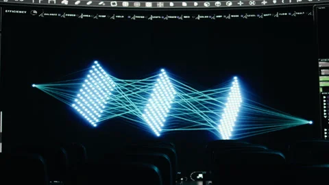 Empty conference hall prepared for LLM artificial intelligence suggestions Stock Footage 327683410