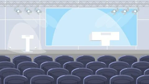 Empty conference hall with stage and seats for guests vector illustration Stock Illustration