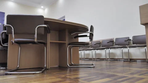 Empty Conference Room For Talks With Comfortable Seats. Slider Shot Stock Footage 287989726