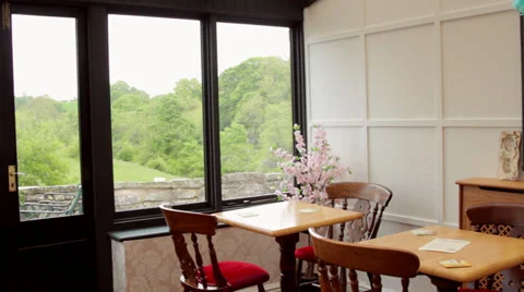 Empty conservatory/dining area, countryside bar Stock Footage 35192993