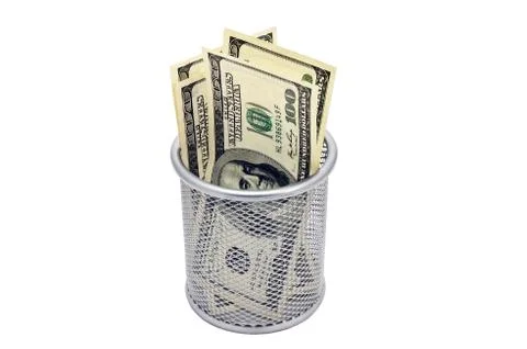 Empty container and banknotes dollar Stock Photos