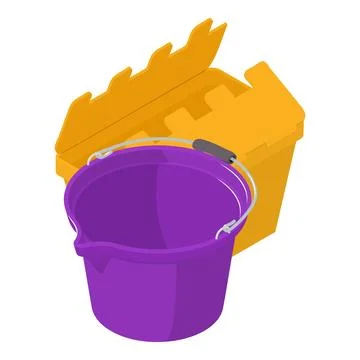 Empty container icon isometric vector. Open box and empty plastic bucket icon Stock Illustration