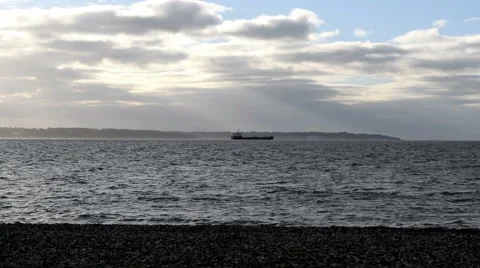 Empty container ship sailing towards Southampton seen from Lee-on-the-Solent Stock Footage 45594041
