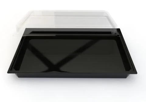 Empty container with a transparent lid for sushi, Japanese rolls and other pr Stock Illustration