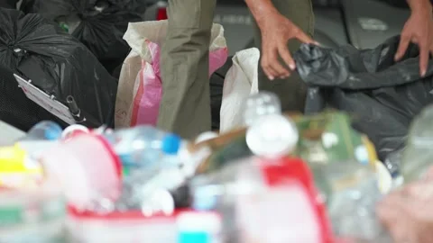 Empty containers, human plastic dumping, eco-friendly environment Video stock 306226322