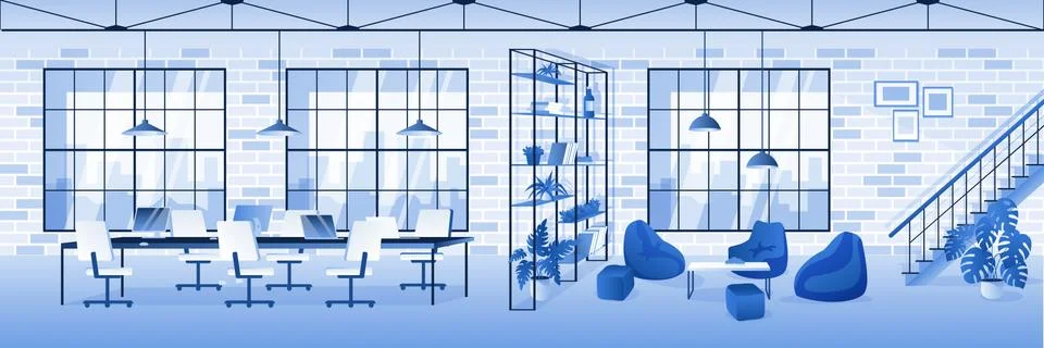 Empty contemporary office interior horizontal background. Vector illustration 스톡 일러스트