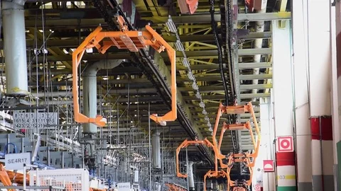 Empty conveyor for car body in car plant Stock Footage 73216929