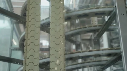 Empty conveyor line in motion closeup. Mechanical workshop Stock Footage 155522204