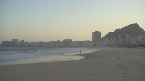 Empty Copacabana Beach in Rio de Janeiro, Brazil during COVID-19 Pandemic Stock Footage 128331843