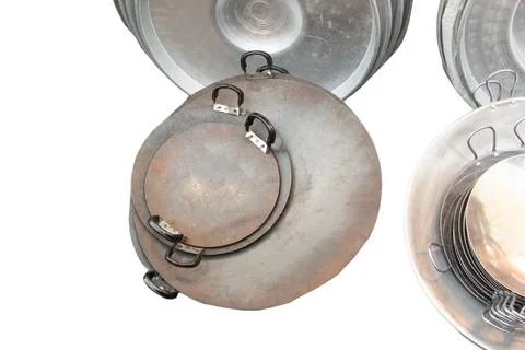 Empty copper pan isolated on white background. Fotos Stock