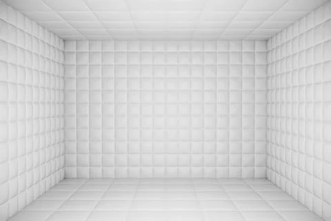 Empty Copy Space White Mental Hospital Padded Room. 3d Rendering Stock Illustration