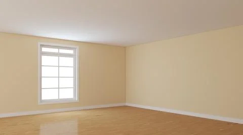 Empty Corner with Beige Walls, White Window, Parquet and a White Plinth Stock Illustration