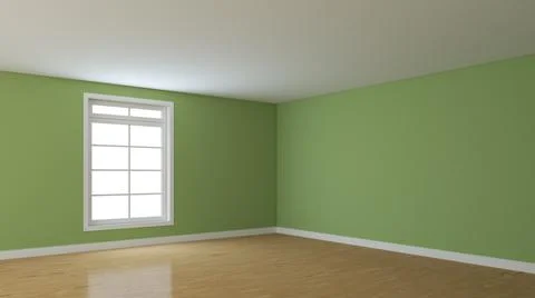 Empty Corner with Green Walls, White Window, Parquet and a White Plinth Stock Illustration