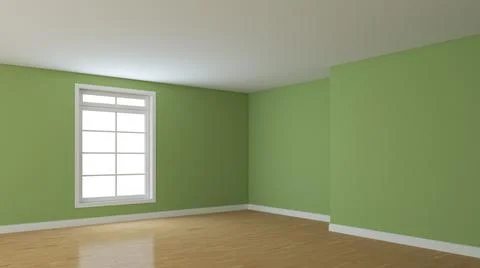Empty Corner with Green Walls, White Window, Parquet and a White Plinth Stock Illustration