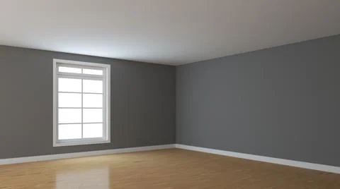 Empty Corner with Grey Walls, White Window, Parquet and a White Plinth Stock Illustration